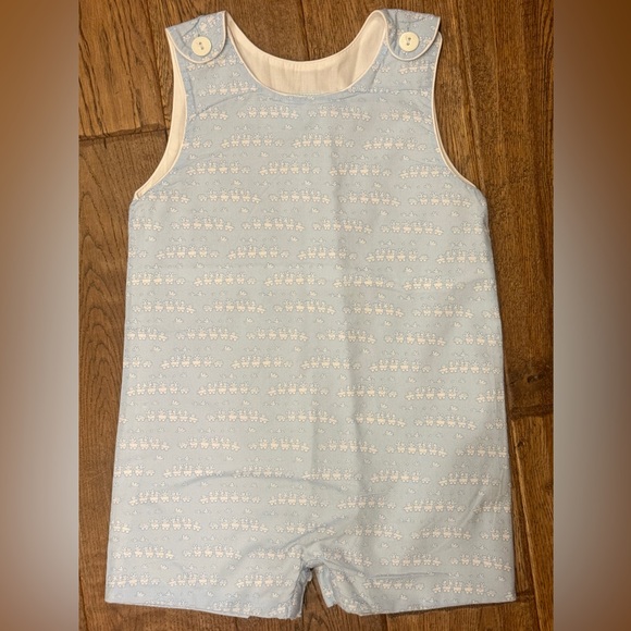 Petit Bebe Boys Blue Check Jon Jon - Smocked Farm Scene main image 1